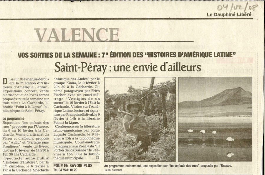 7 eme dition semaine "Histoires d'Amrique latine" de Saint-Pray en ardche avec l'association Ayllu et Partage sans Frontires - la presse - article 02