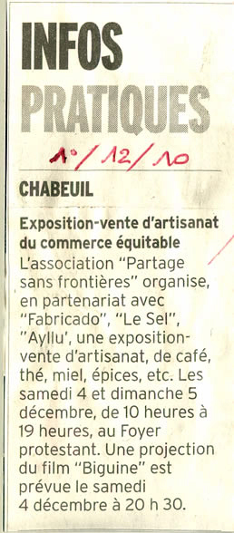 La presse lors la vente solidaire de chabeuil en 2010 avec le SEL et Fabricado