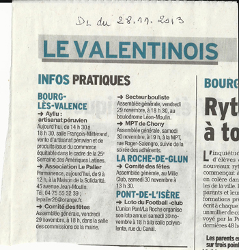 article de presse de la semaine amrique latine de Bourg les Valence 2012