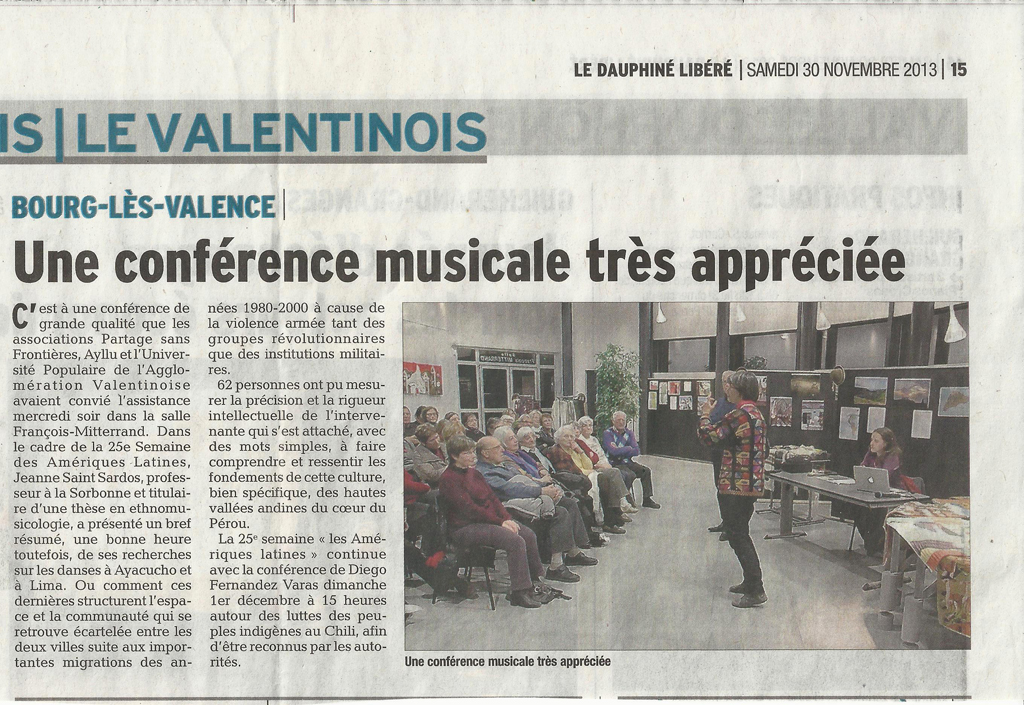 article de presse de la semaine amrique latine de Bourg les Valence 2012