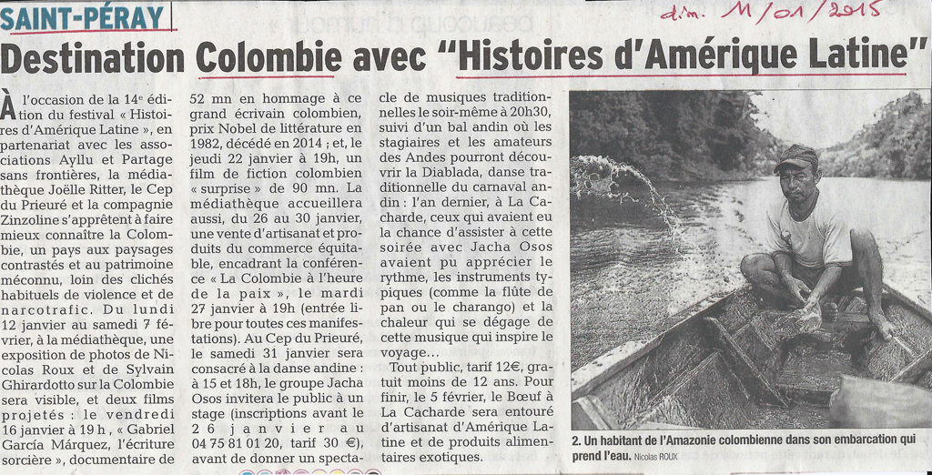 12 eme dition semaine "Histoires d'Amrique latine" de Saint-Pray en ardche avec l'association Ayllu et Partage sans Frontires - la presse